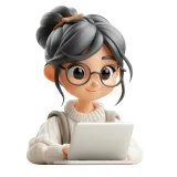 d-icon-avatar-cartoon-cute-freelancer-woman-working-online-learning-laptop-transparent-png-background-works-embodying-345422695